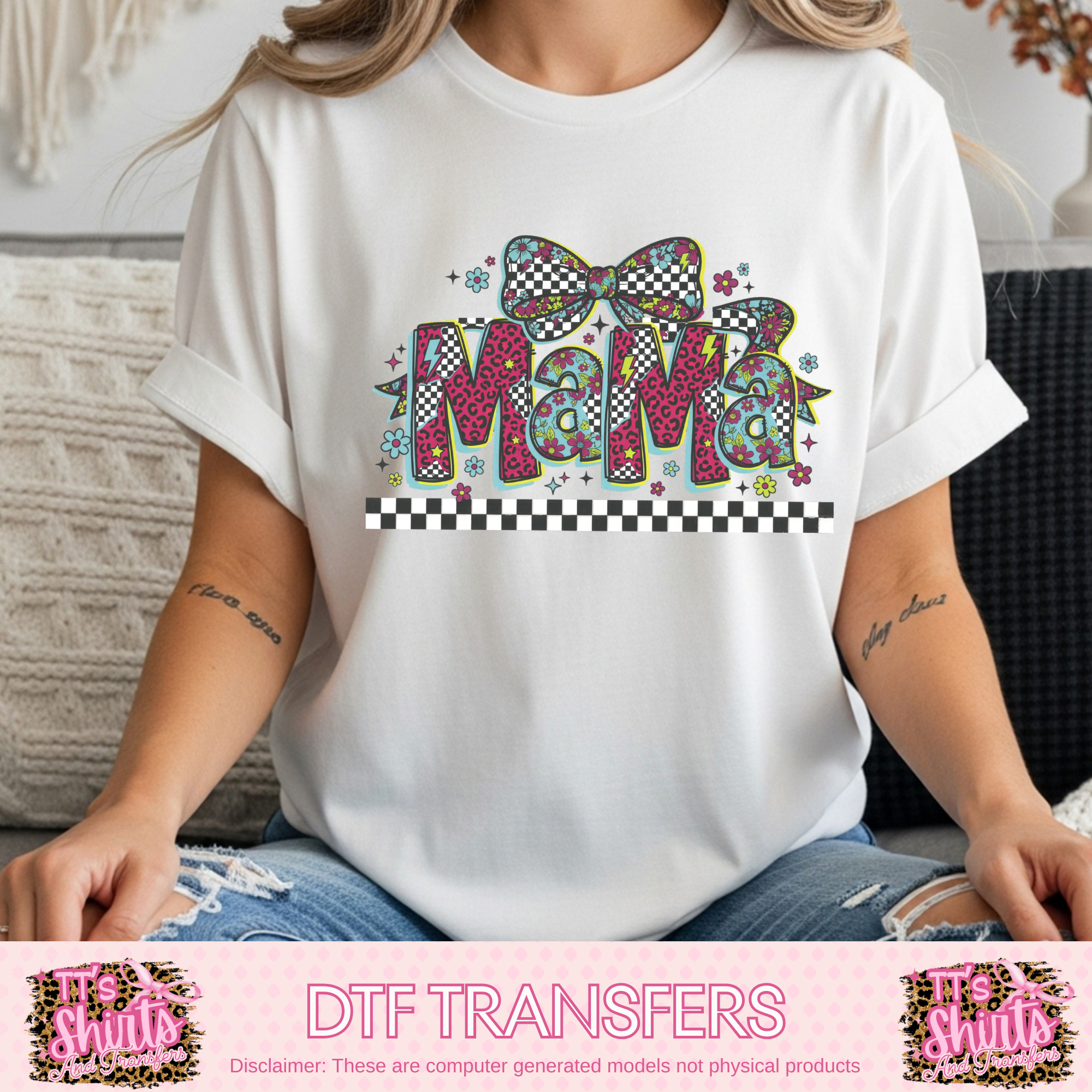 MAMA FLORAL BOW CHECKERED A5