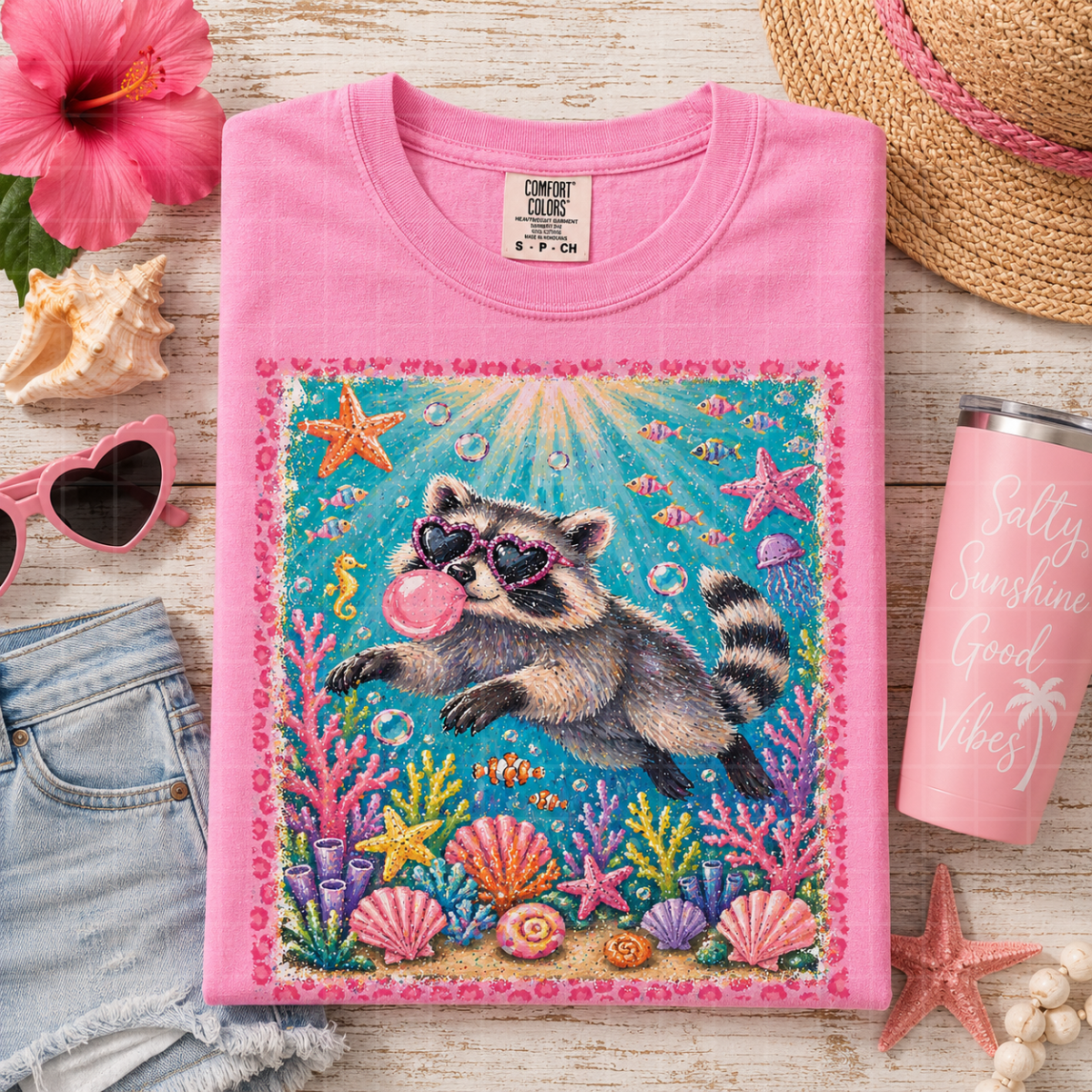 Preppy raccoon in the sea MM060126